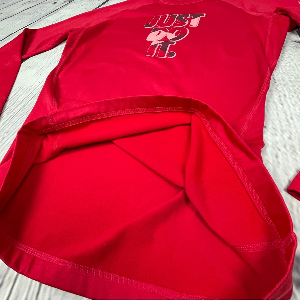 NIKE Pro red long sleeve thermal fleece lined crew neck logo top, size M - Picture 9 of 16